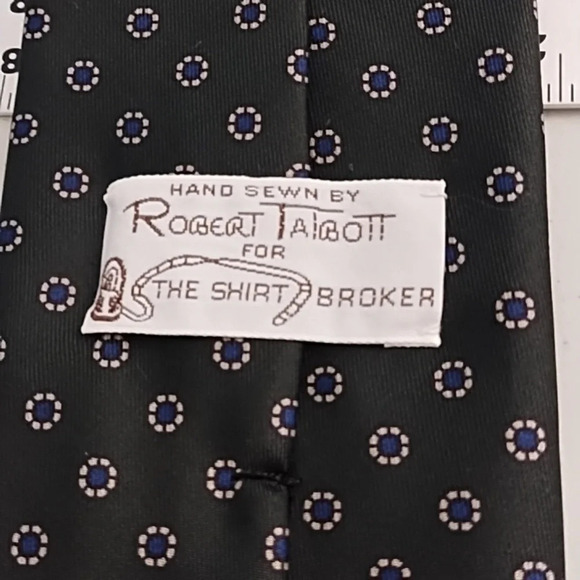 Exrta Long Handsewn Tie Robert Talbott The Shirt Broker Forest Green Navy Tan - Picture 4 of 6